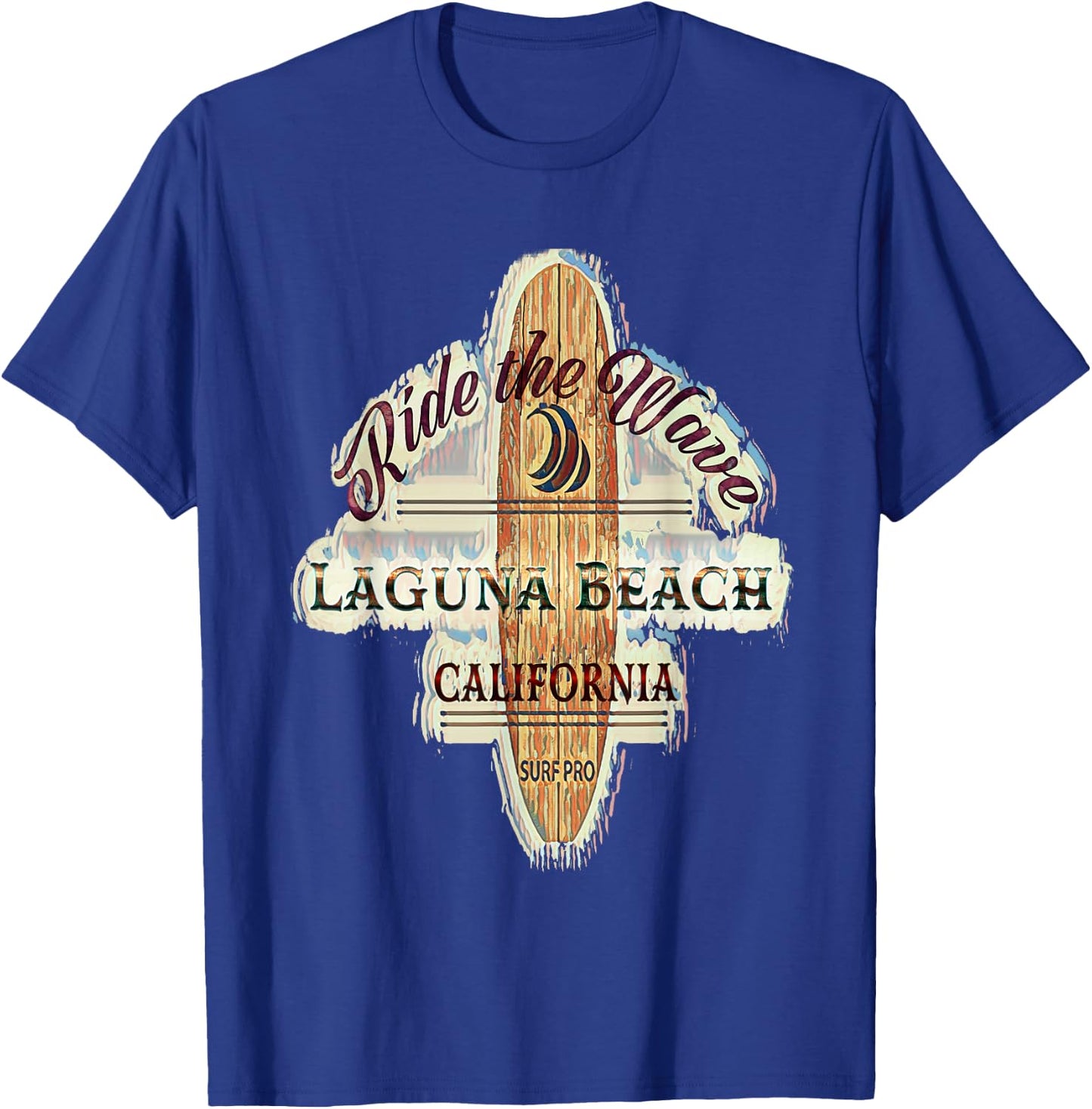 Laguna Beach Distressed Vintage Retro Surfboard Sign T-Shirt - T-Shirt | Royal