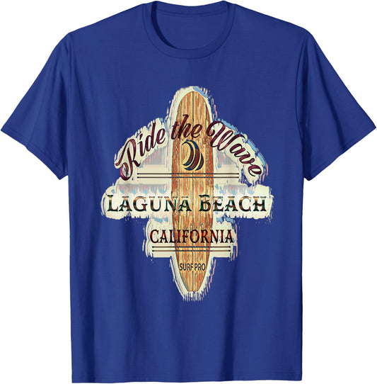 Laguna Beach Distressed Vintage Retro Surfboard Sign T-Shirt - T-Shirt | Royal