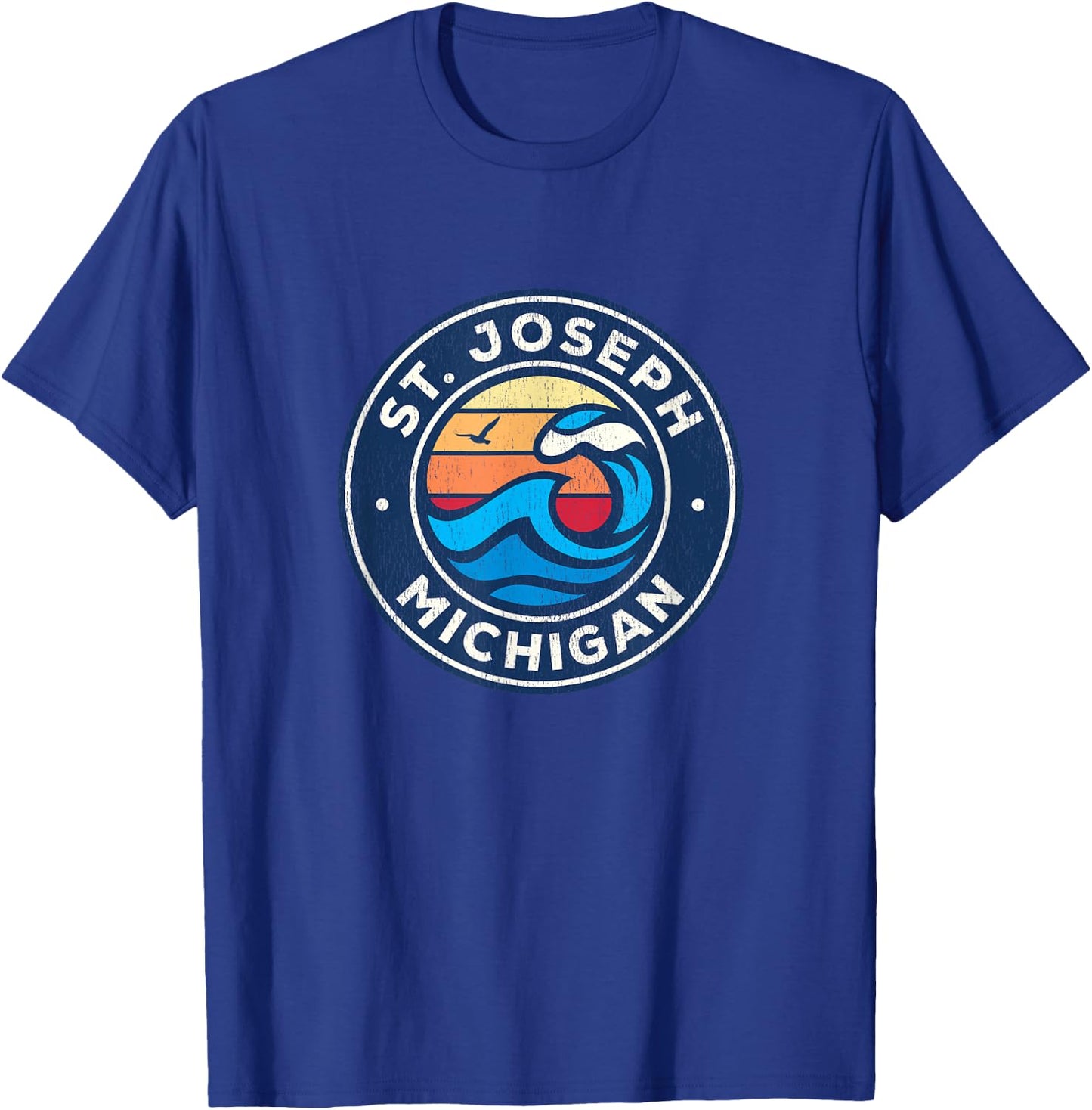 St. Joseph Michigan MI Vintage Nautical Waves Design T-Shirt - T-Shirt | Royal