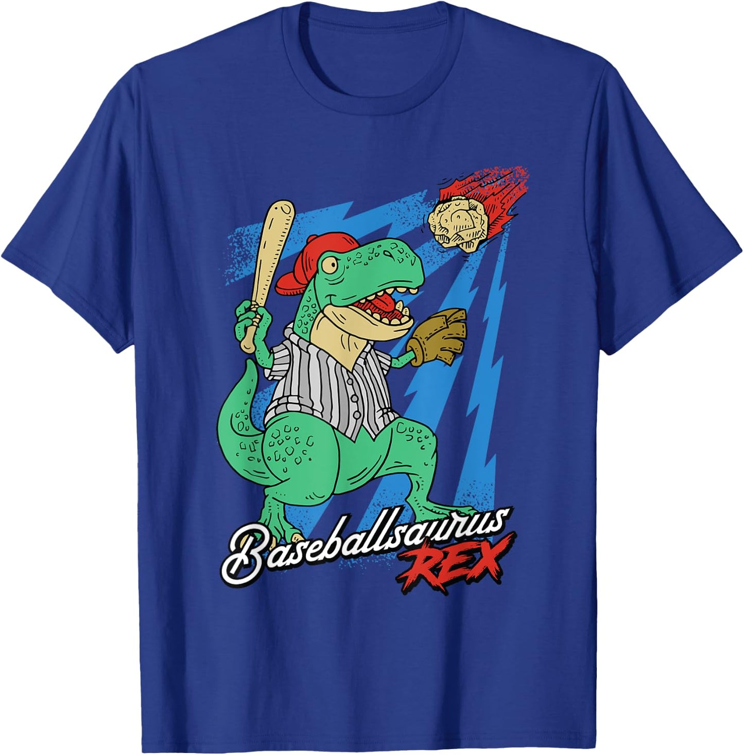 Baseballsaurus T-Rex Dinosaur Baseball Player Dino Sports T-Shirt - T-Shirt | Royal