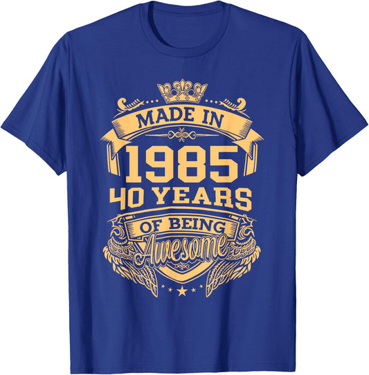 Made In 1985 40 Years Of Being Awesome Vintage 40th Birthday T-Shirt - T-Shirt | Royal