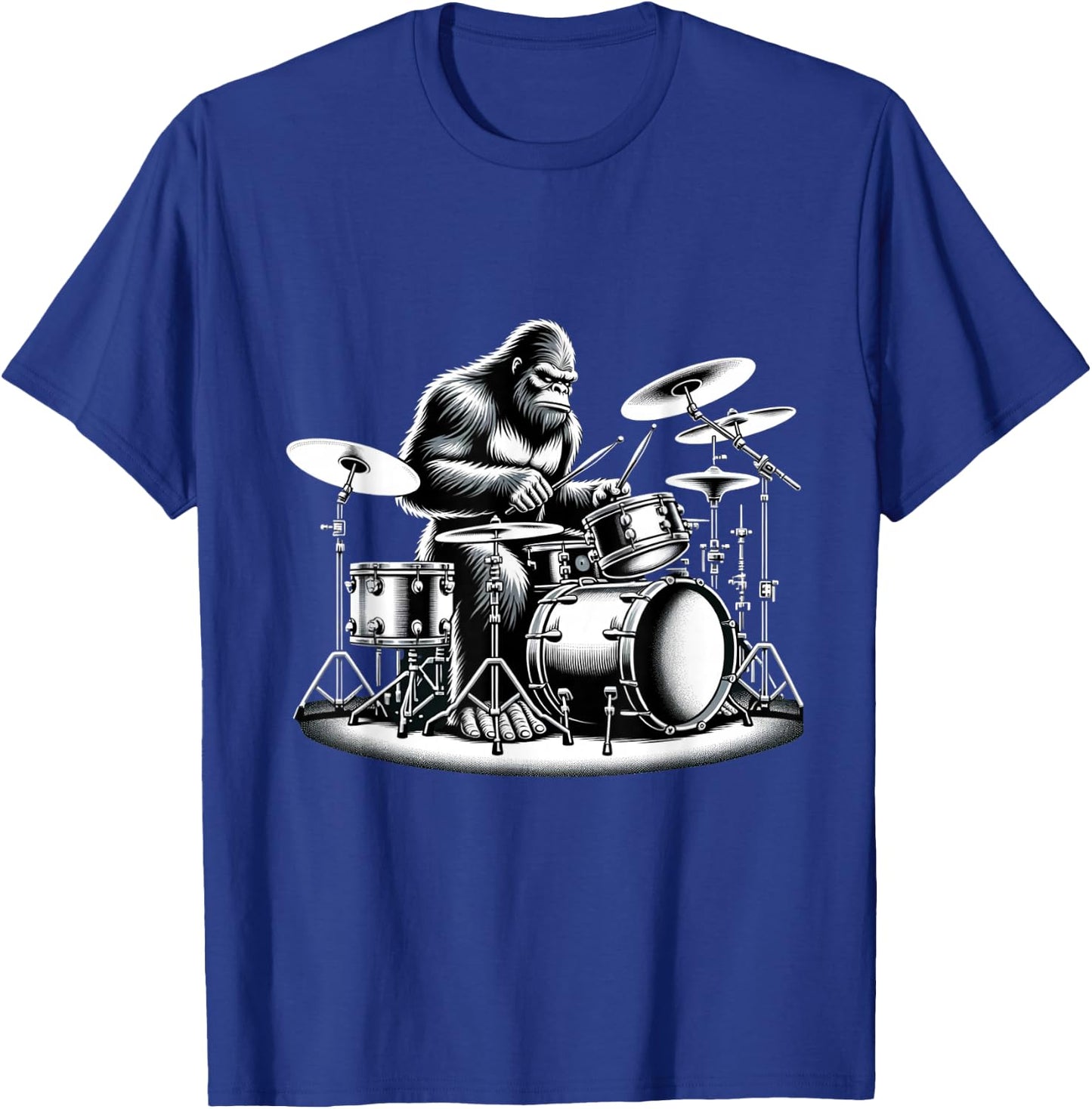 Bigfoot Drummer Sasquatch Playing Drums Musician Band Music T-Shirt - T-Shirt | Royal