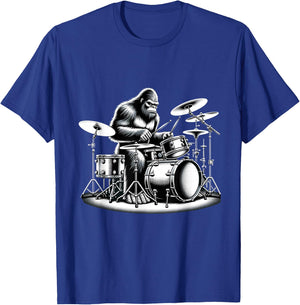 Bigfoot Drummer Sasquatch Playing Drums Musician Band Music T-Shirt - T-Shirt | Royal