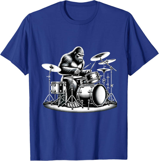 Bigfoot Drummer Sasquatch Playing Drums Musician Band Music T-Shirt - T-Shirt | Royal