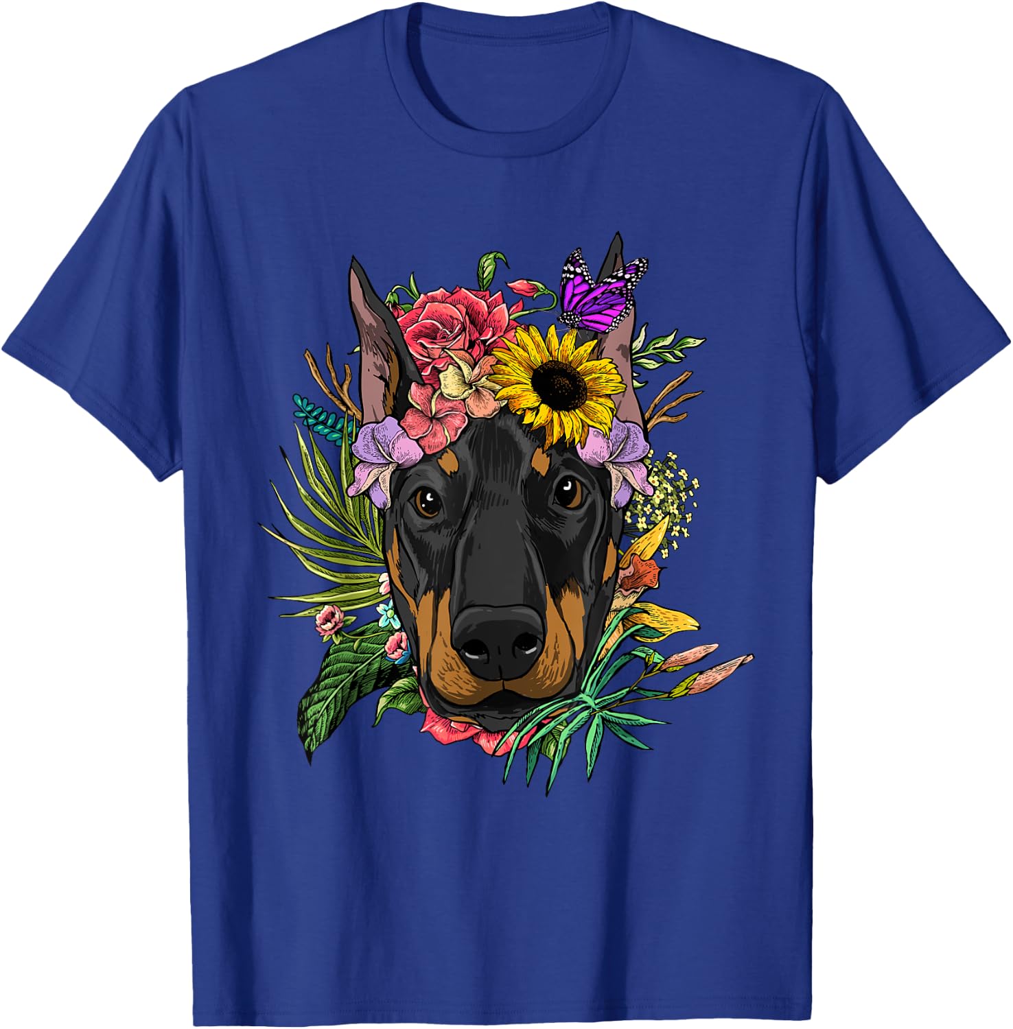 Doberman Shirt Floral Doberman Pinscher Dobie Pet Dog Lover T-Shirt - T-Shirt | Royal