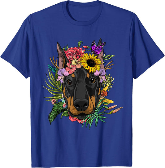 Doberman Shirt Floral Doberman Pinscher Dobie Pet Dog Lover T-Shirt - T-Shirt | Royal