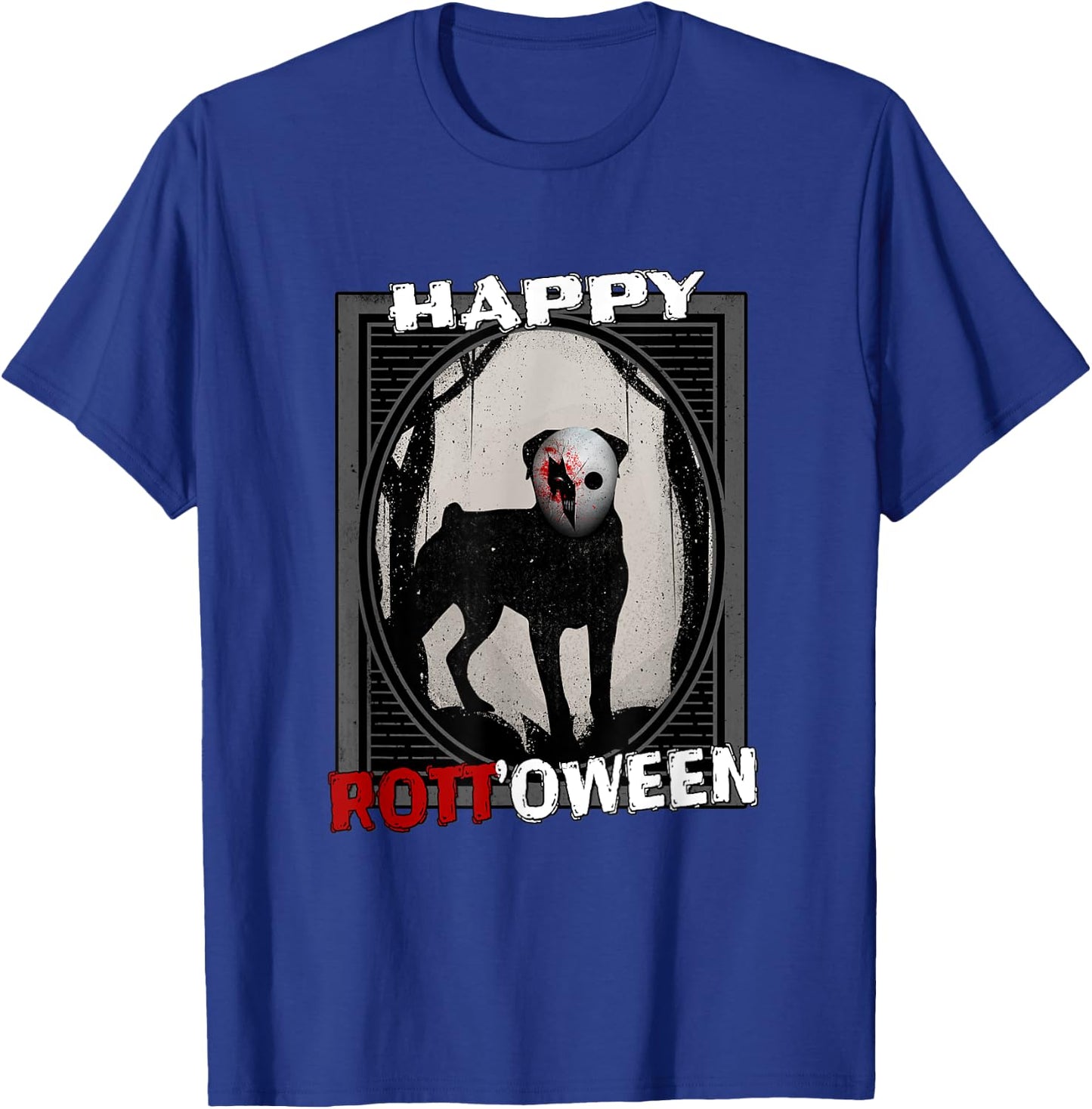 Happy Rott'oween - Rottweiler Scary Mask Halloween T-Shirt - T-Shirt | Royal