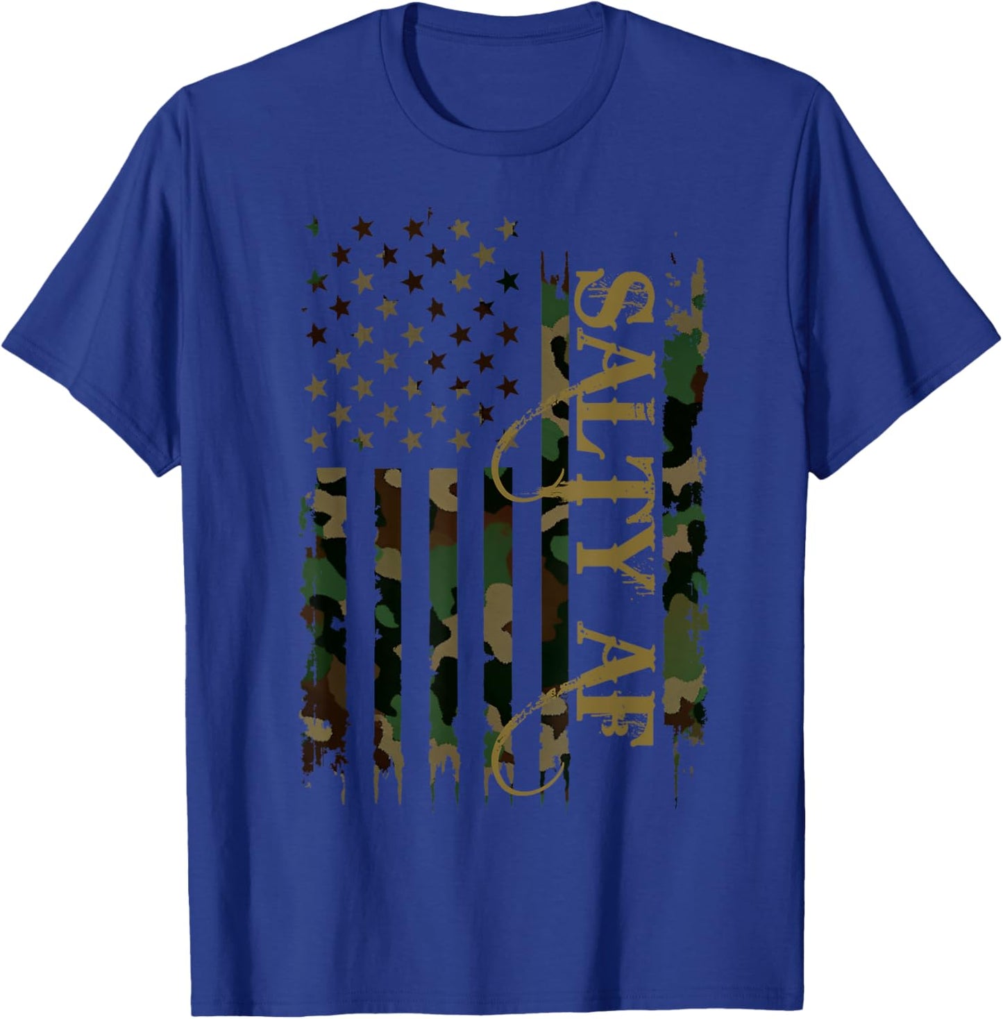 Salty AF United States Distressed Camo w US Flag T-Shirt - T-Shirt | Royal