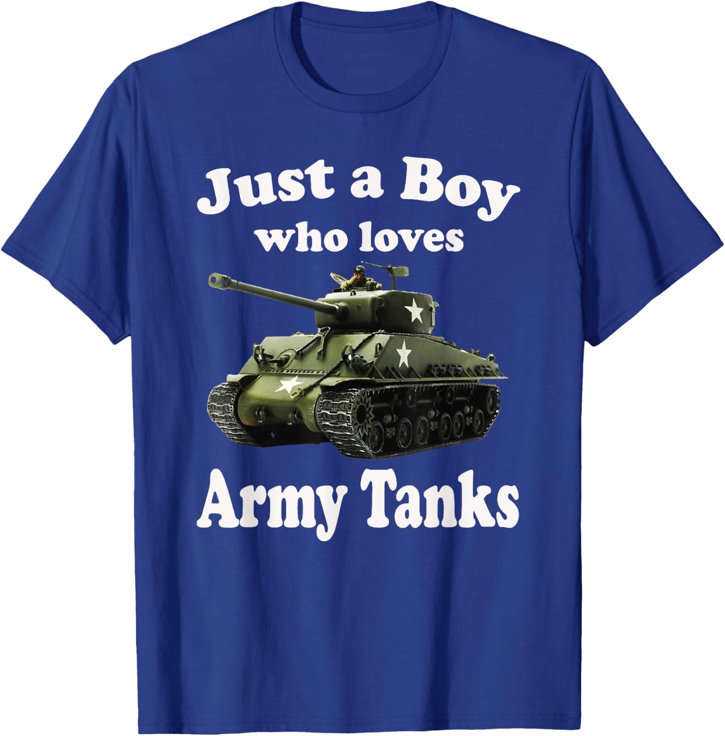 Just A Boy Who Loves Tanks & Sherman M4 American WW2 Tank T-Shirt - T-Shirt | Royal