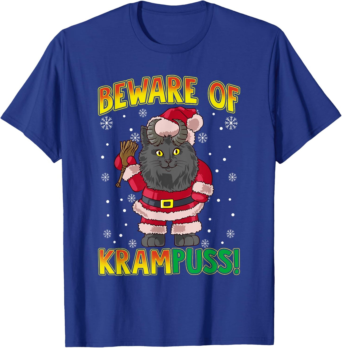 Beware of Krampuss | Cat Krampus Christmas Krampus Pun Men Women T-Shirt - T-Shirt | Royal