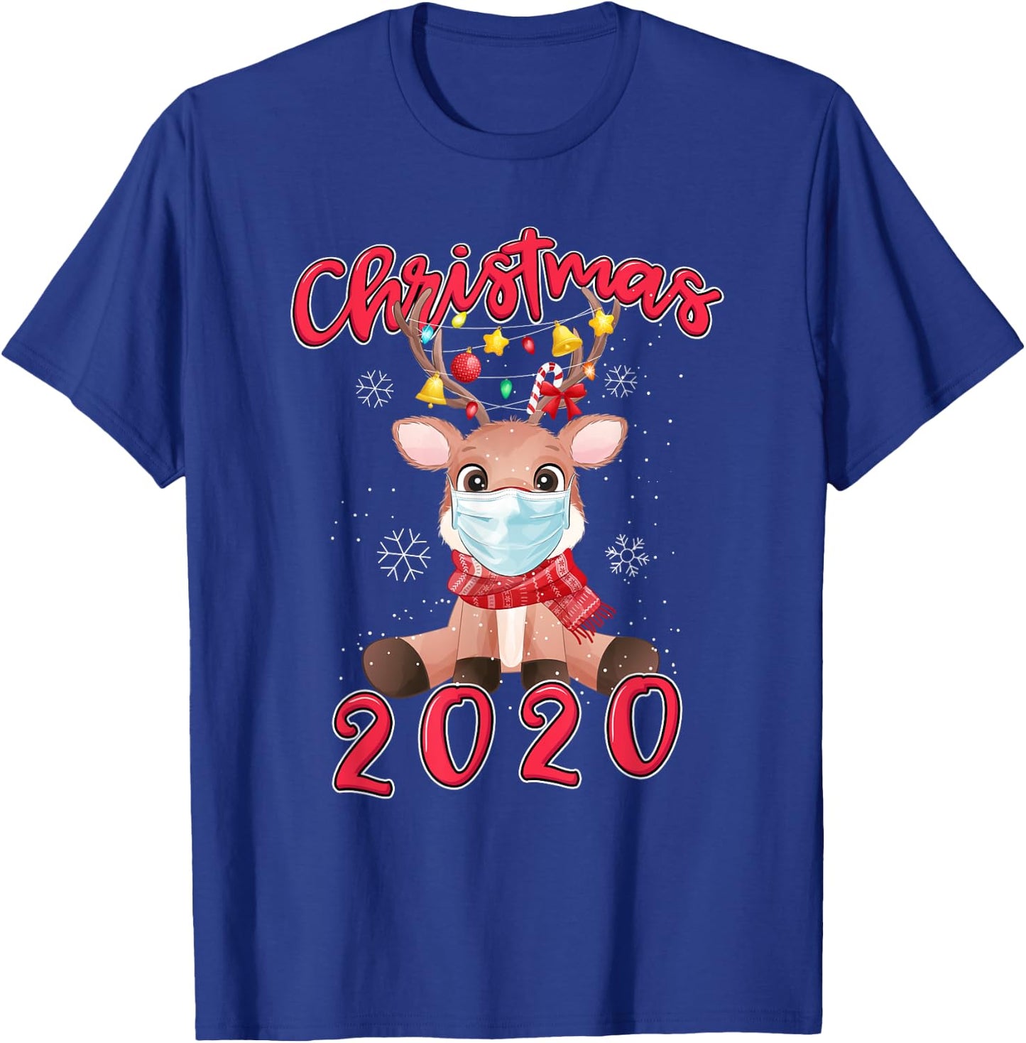 Christmas 2020 Reindeer Mask Matching Pajama Idea T-Shirt - T-Shirt | Royal