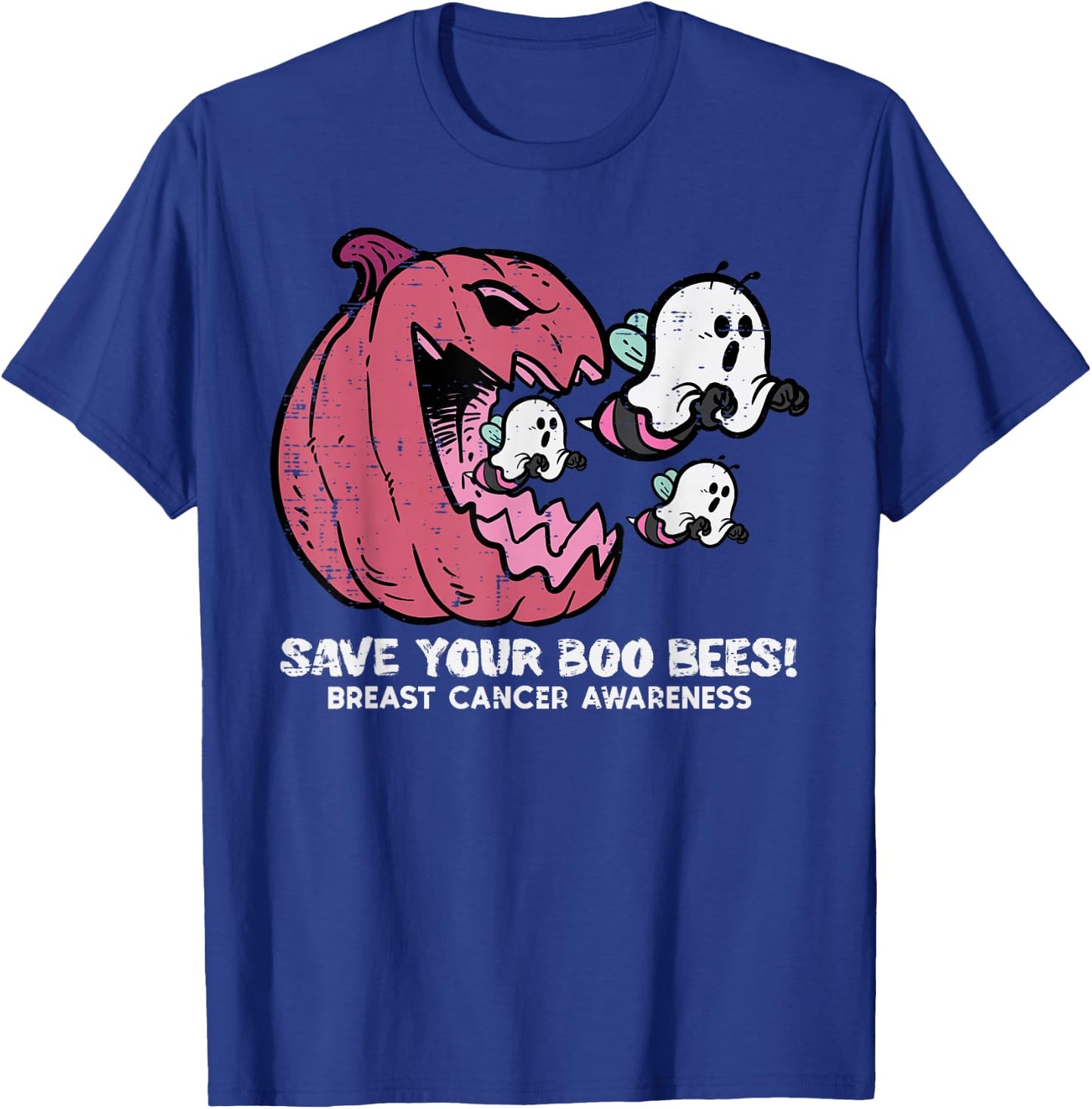 Breast Cancer Pumpkin Save Boo Your Bees Awareness Women Men T-Shirt - T-Shirt | Royal
