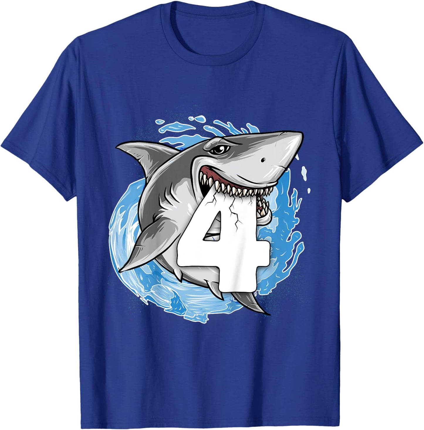Kids Shark 4th Birthday Boy 4 year old Shark Theme Party 4 Shark T-Shirt - T-Shirt | Royal