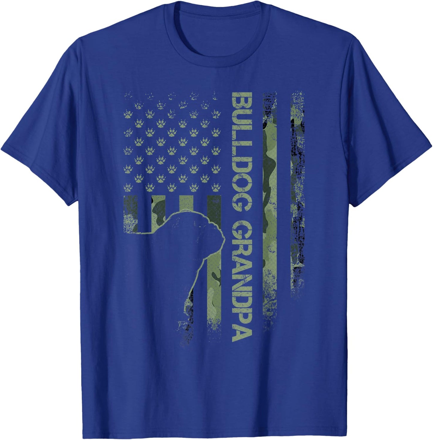 American Camo Flag Proud English Bulldog Grandpa Silhouette Men Women T-Shirt - T-Shirt | Royal