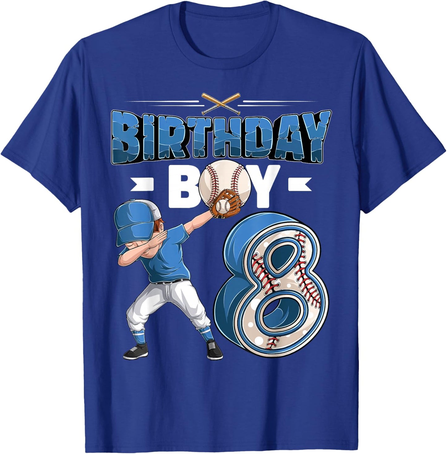 Dabbing boy 8 Year Old Baseball Player 8th Birthday Party T-Shirt - T-Shirt | Royal