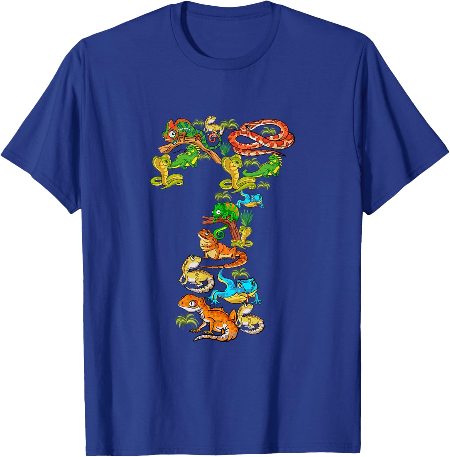 Kids 7th Birthday Reptiles Lizards Themed 7 Year Old Boys T-Shirt - T-Shirt | Royal