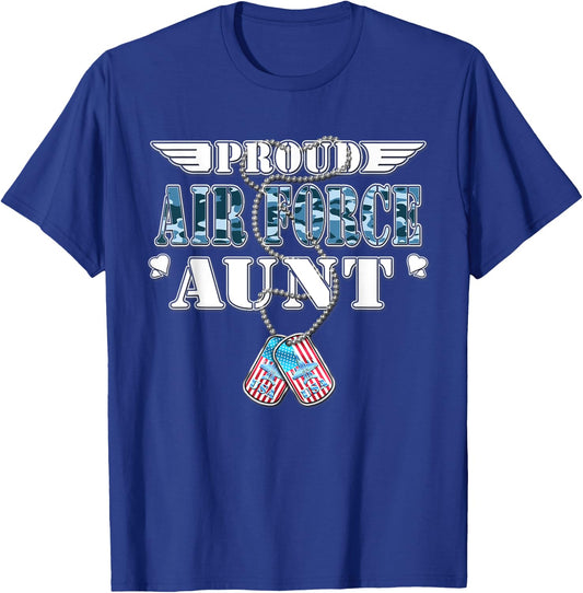 Proud Air Force Aunt US Flag Dog Tags Wings Military Auntie T-Shirt - T-Shirt | Royal