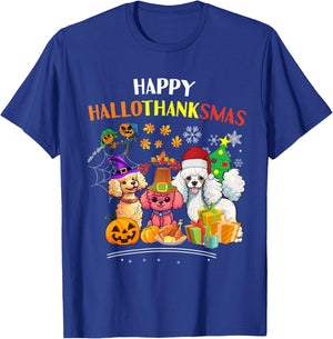 Poodle Dog Halloween Merry Christmas happy Hallothanksmas T-Shirt - T-Shirt | Royal