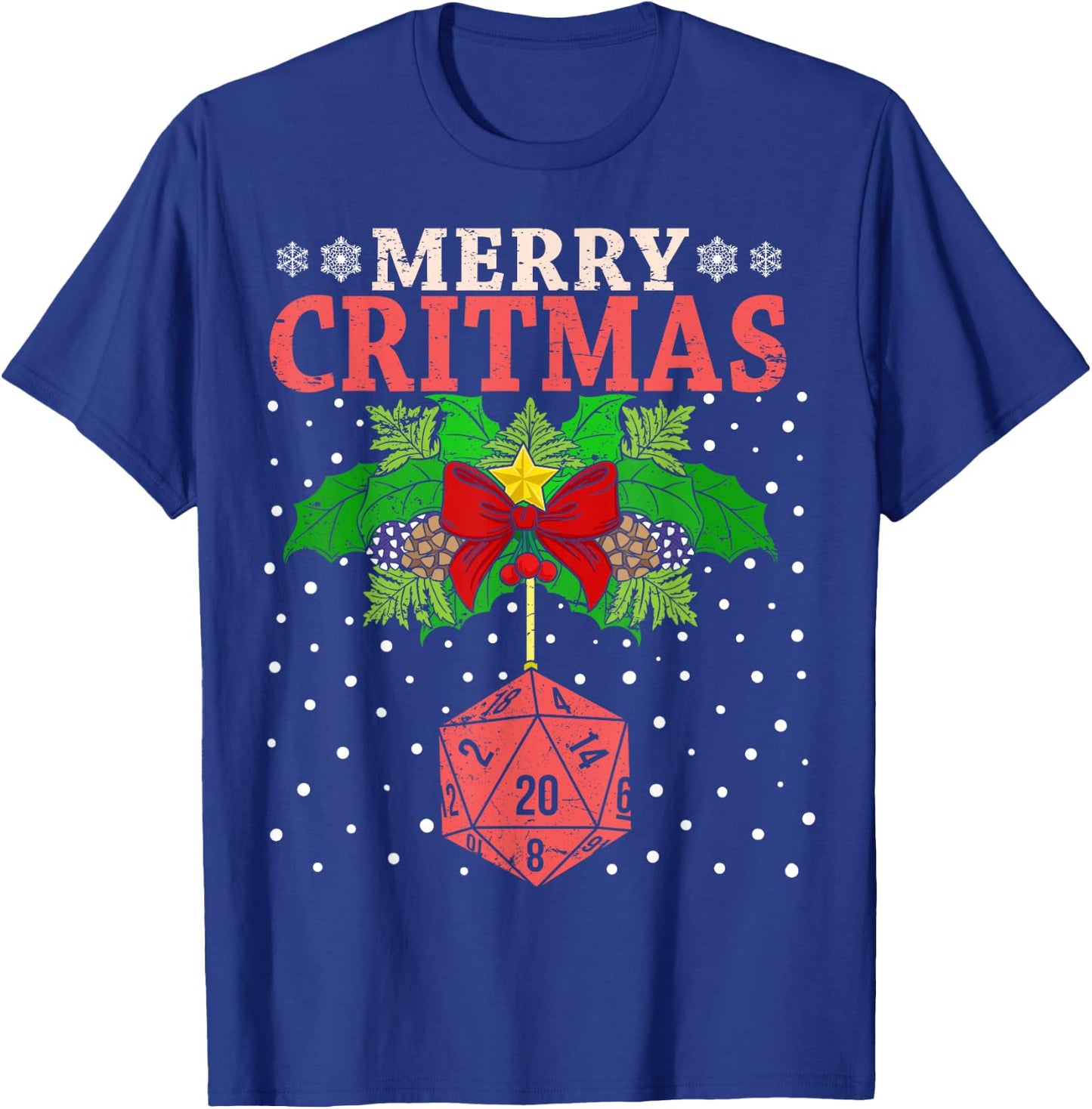 Merry Critmas 20 Sided Dice RPG Christmas Holiday Board Game T-Shirt - T-Shirt | Royal