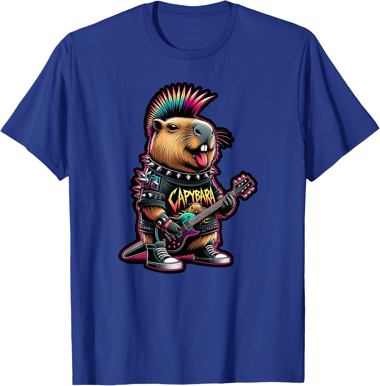 Capybara Rockstar Vibes - Funny Iconic Punk Rock Heavy Metal T-Shirt - T-Shirt | Royal