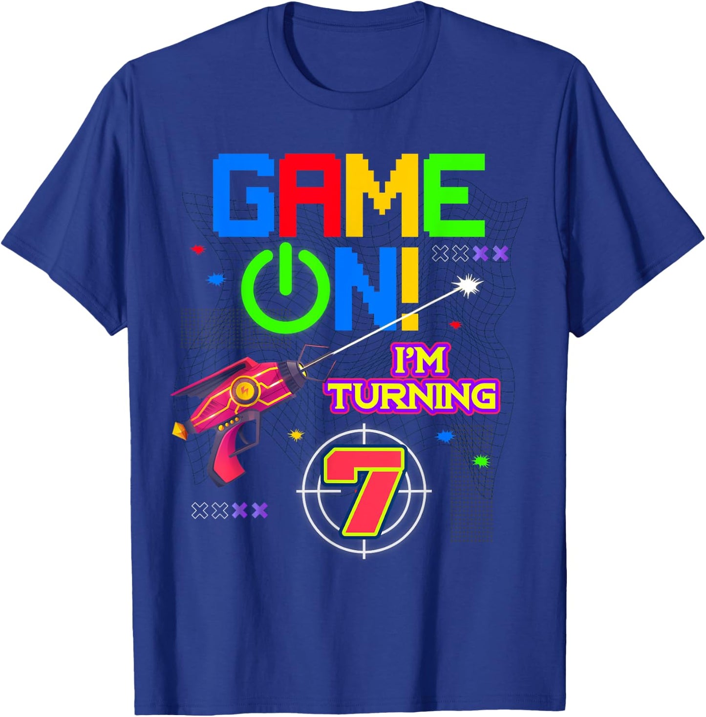 Game On I'm Turning 7th Birthday Laser Tag 7 Year Old Funny T-Shirt - T-Shirt | Royal