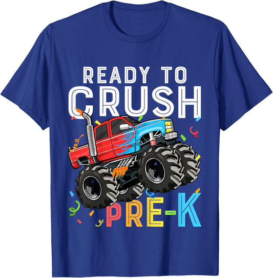 Ready To Crush Pre-K First Day of Preschool Monster Truck T-Shirt - T-Shirt | Royal
