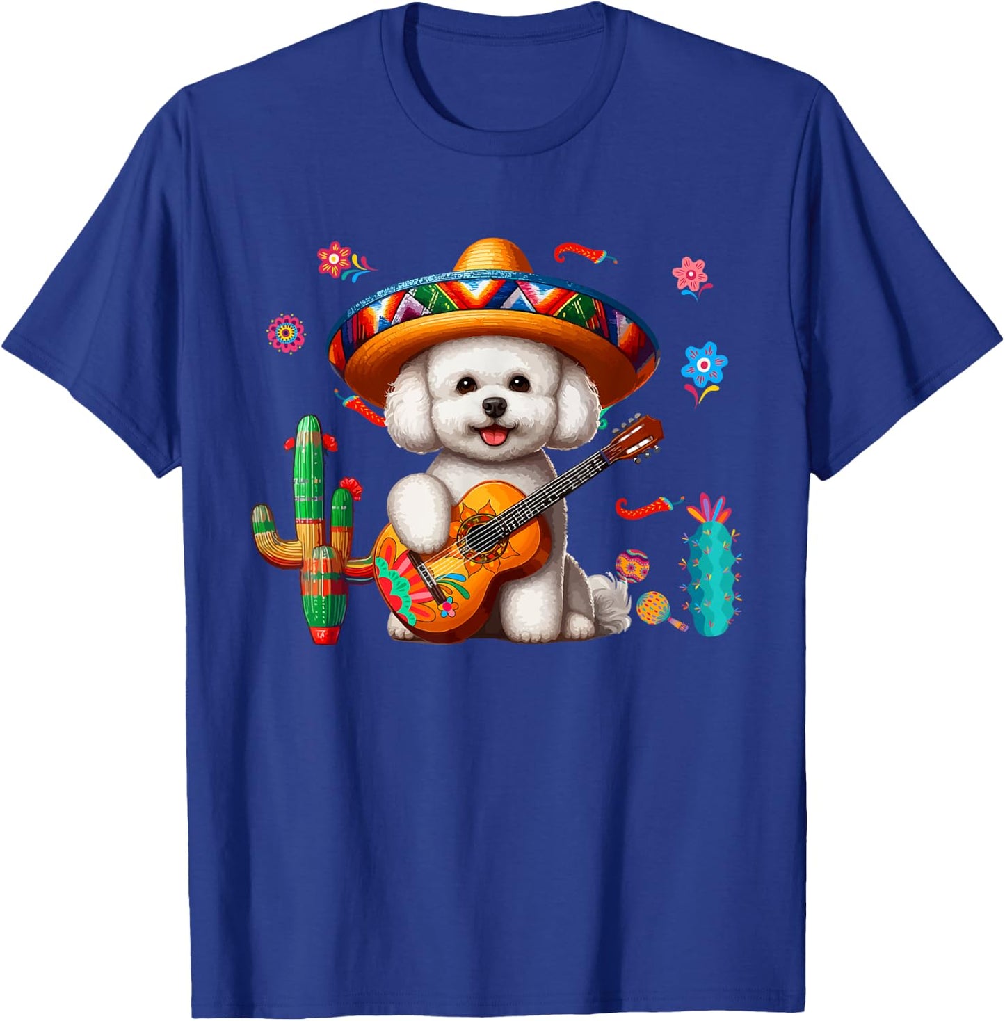 Bichon Frise Sombrero Mexican Guitar Cinco De Mayo Owner T-Shirt - T-Shirt | Royal