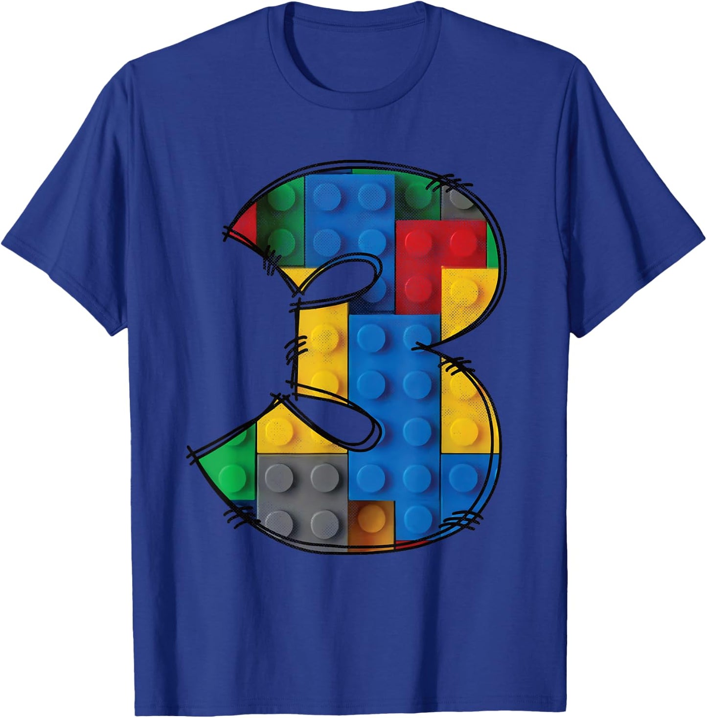 3 Years Old Blocks Building 3rd Birthday Kid Master Builder T-Shirt - T-Shirt | Royal