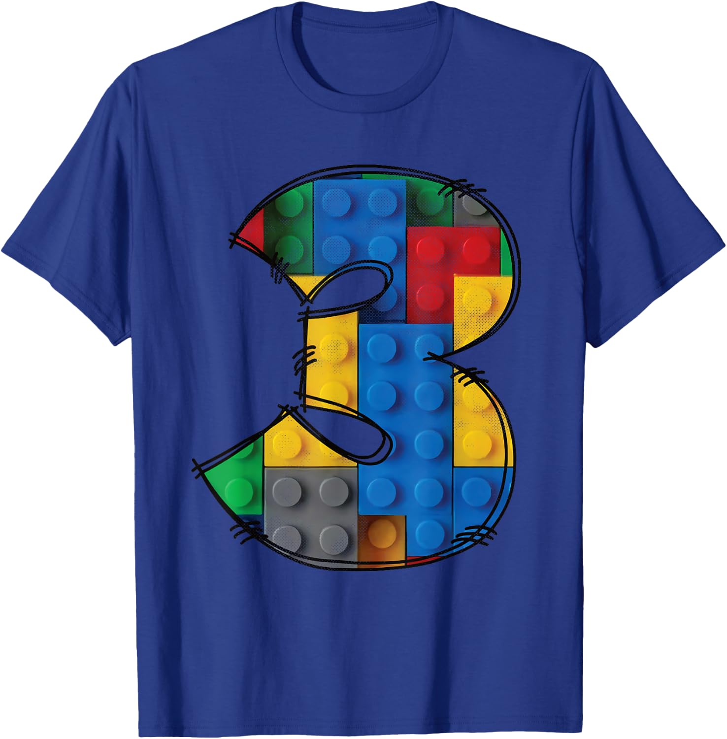 3 Years Old Blocks Building 3rd Birthday Kid Master Builder T-Shirt - T-Shirt | Royal