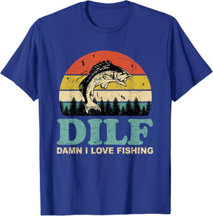 DILF-Damn I Love Fishing Funny Saying Fishermen Men Women T-Shirt - T-Shirt | Royal