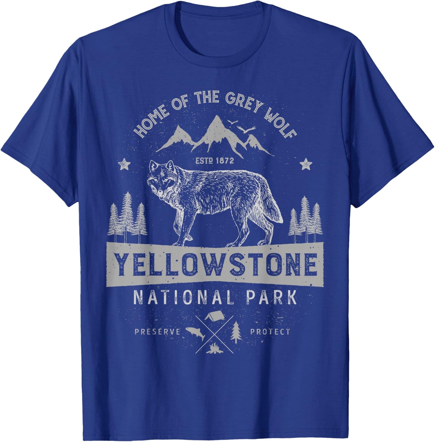 Yellowstone US National Park Wolf Lover Vintage Men Women T-Shirt - T-Shirt | Royal