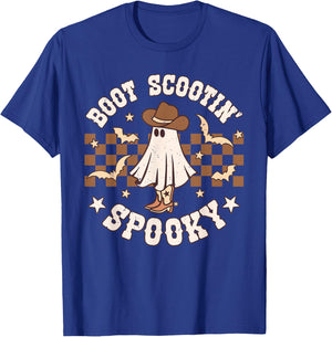 Boot Scootin Spooky Retro Groovy Western Halloween Ghost T-Shirt - T-Shirt | Royal