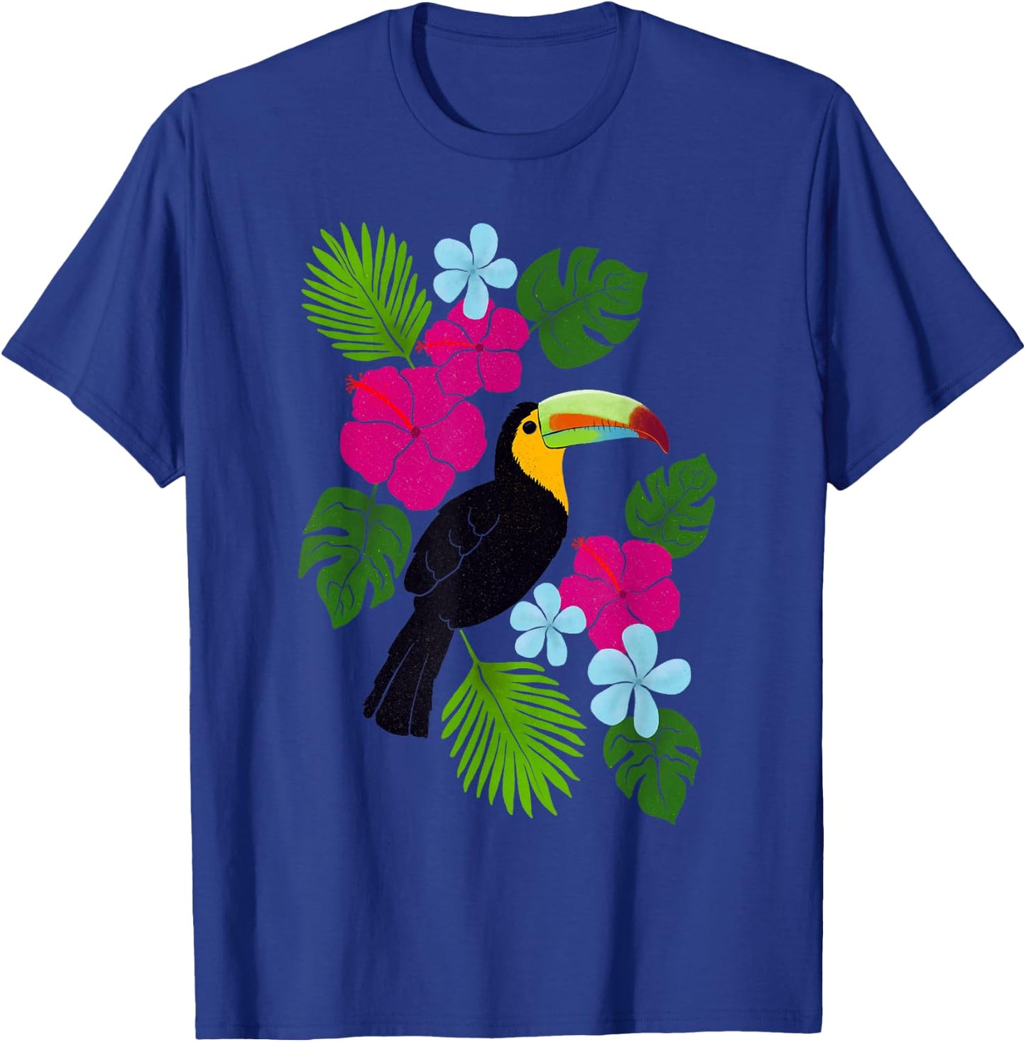 Tropical Toucan With Bright Florals and Leaves T-Shirt - T-Shirt | Royal