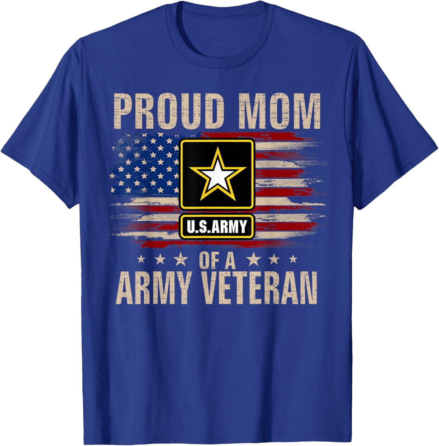 Vintage Proud Mom Of A Army Veteran With American Flag T-Shirt - T-Shirt | Royal