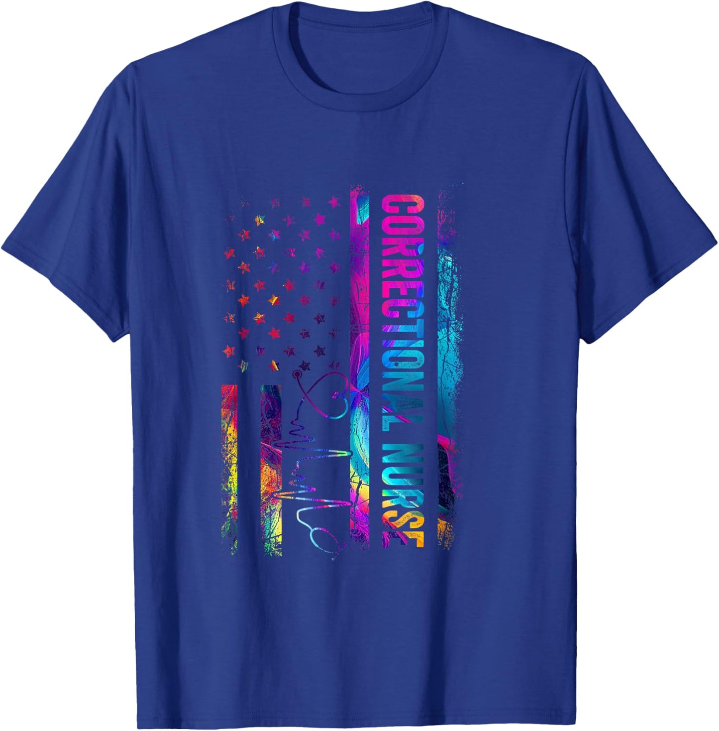 Correctional Nurse Tie Dye American Flag Patriotic Nurse Day T-Shirt - T-Shirt | Royal