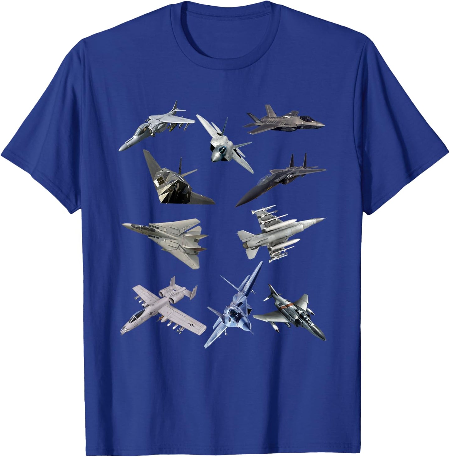 F22 Raptor F18 Hornet F4 Tomcat F35 F15 F16 F117 A10 F4 T-Shirt - T-Shirt | Royal