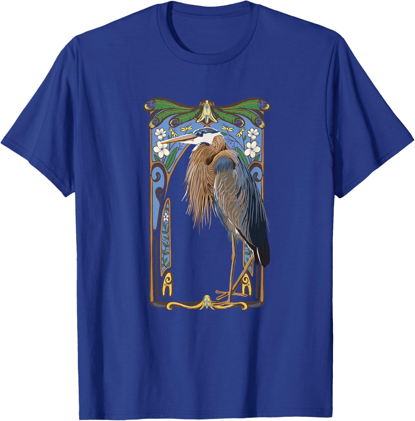 Wild Bird of Women Crane Art Nouveau Illustration T-Shirt - T-Shirt | Royal