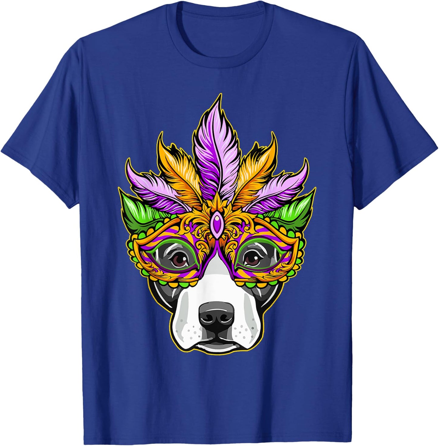Mardi Gras Dog Mask Pitbull Funny Party Carnival Gift Women Kids T-Shirt - T-Shirt | Royal