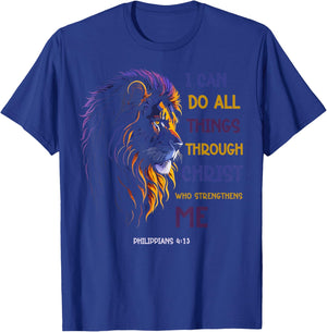 I Can Do All Things Through Christ Christian Lion T-Shirt - T-Shirt | Royal