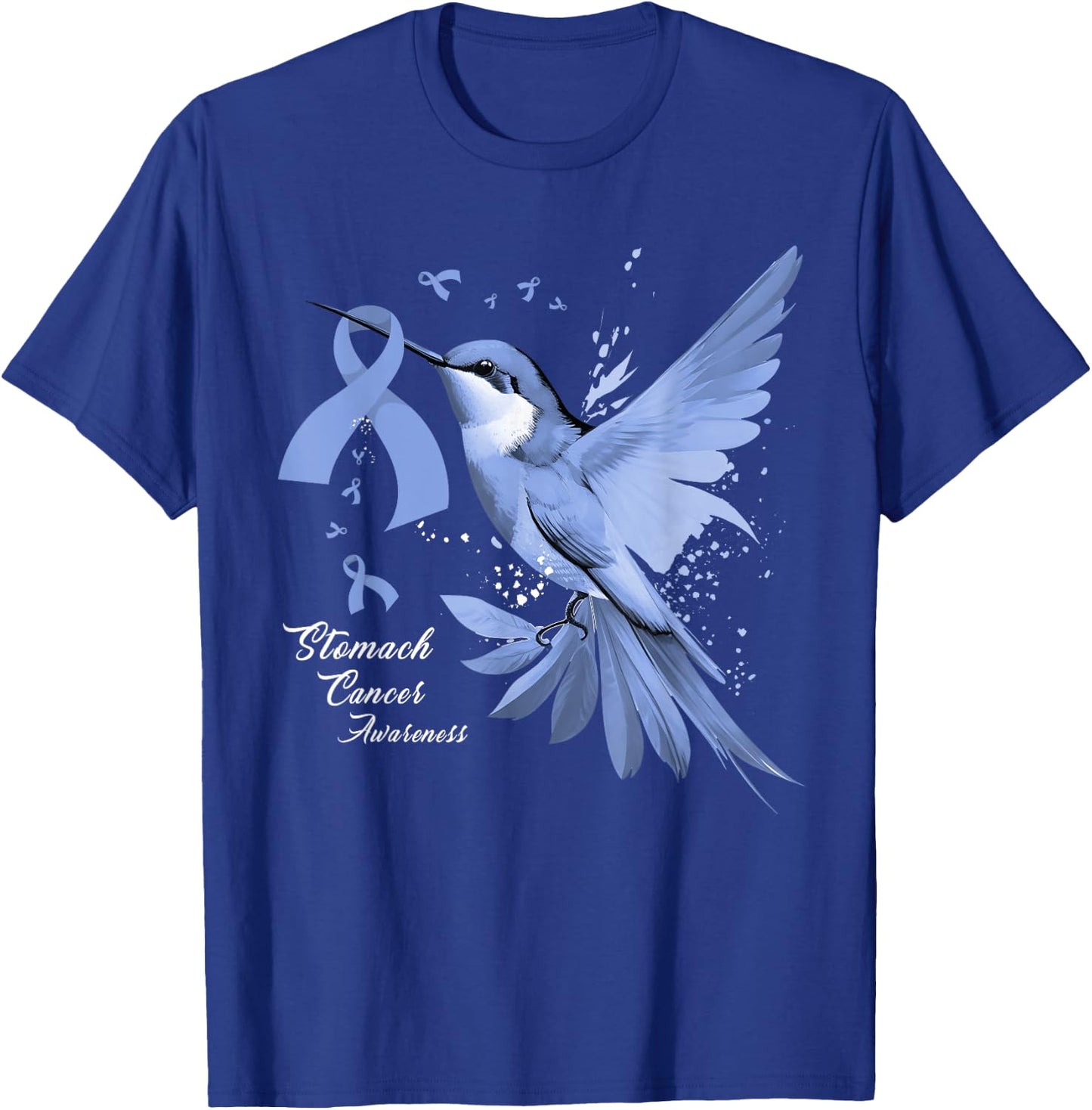 Hummingbird Periwinkle Ribbon Stomach Cancer Awareness Month T-Shirt - T-Shirt | Royal