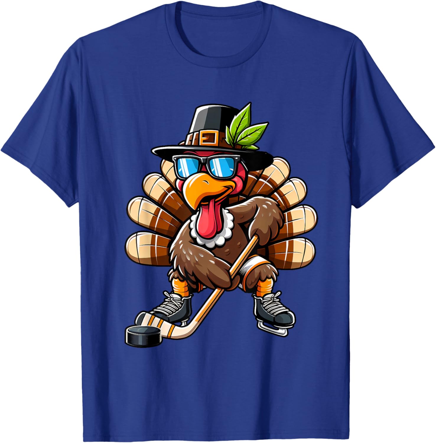 Turkey Hockey Thanksgiving Fall Turkey Playing Hockey Boys T-Shirt - T-Shirt | Royal
