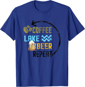 Coffee Lake Beer Repeat Lakefront Living Distressed Art Gift T-Shirt - T-Shirt | Royal