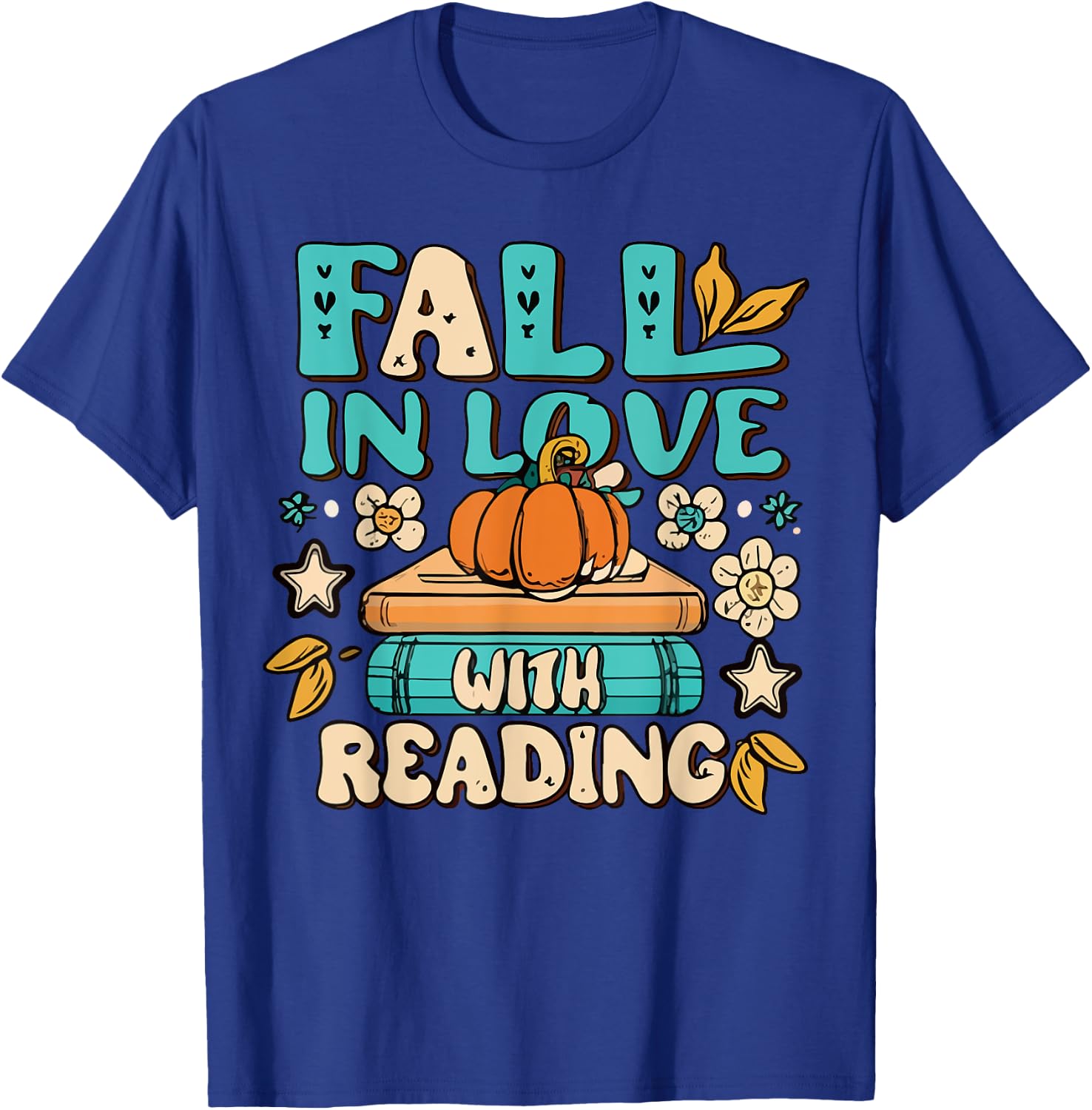 Fall In Love With Reading Book Autumn Pumpkins And Teachers Women Kids T-Shirt - T-Shirt | Royal