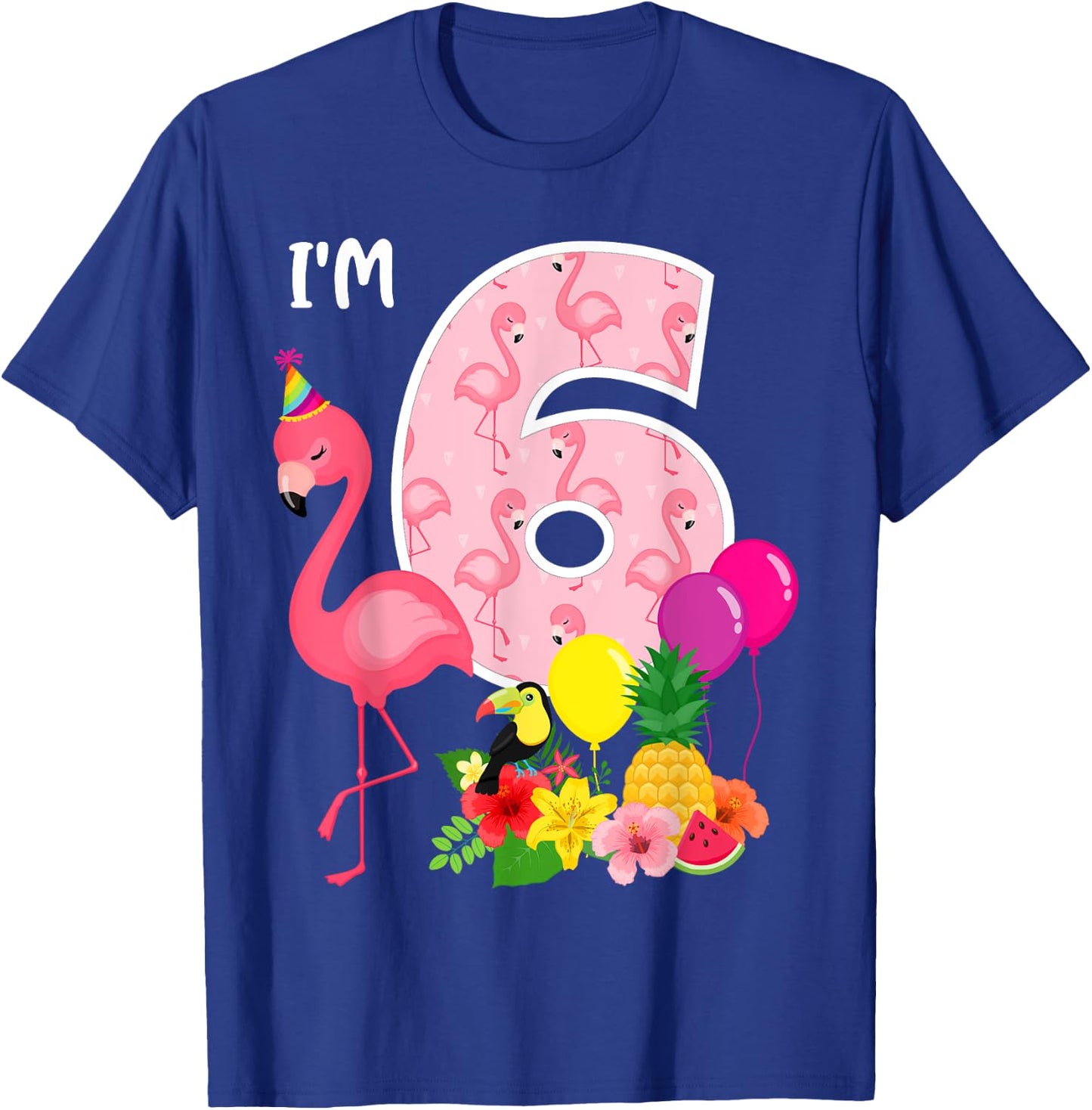 Flamingo Birthday I'm 6 Tropical Flamingo Theme 6th Birthday T-Shirt - T-Shirt | Royal