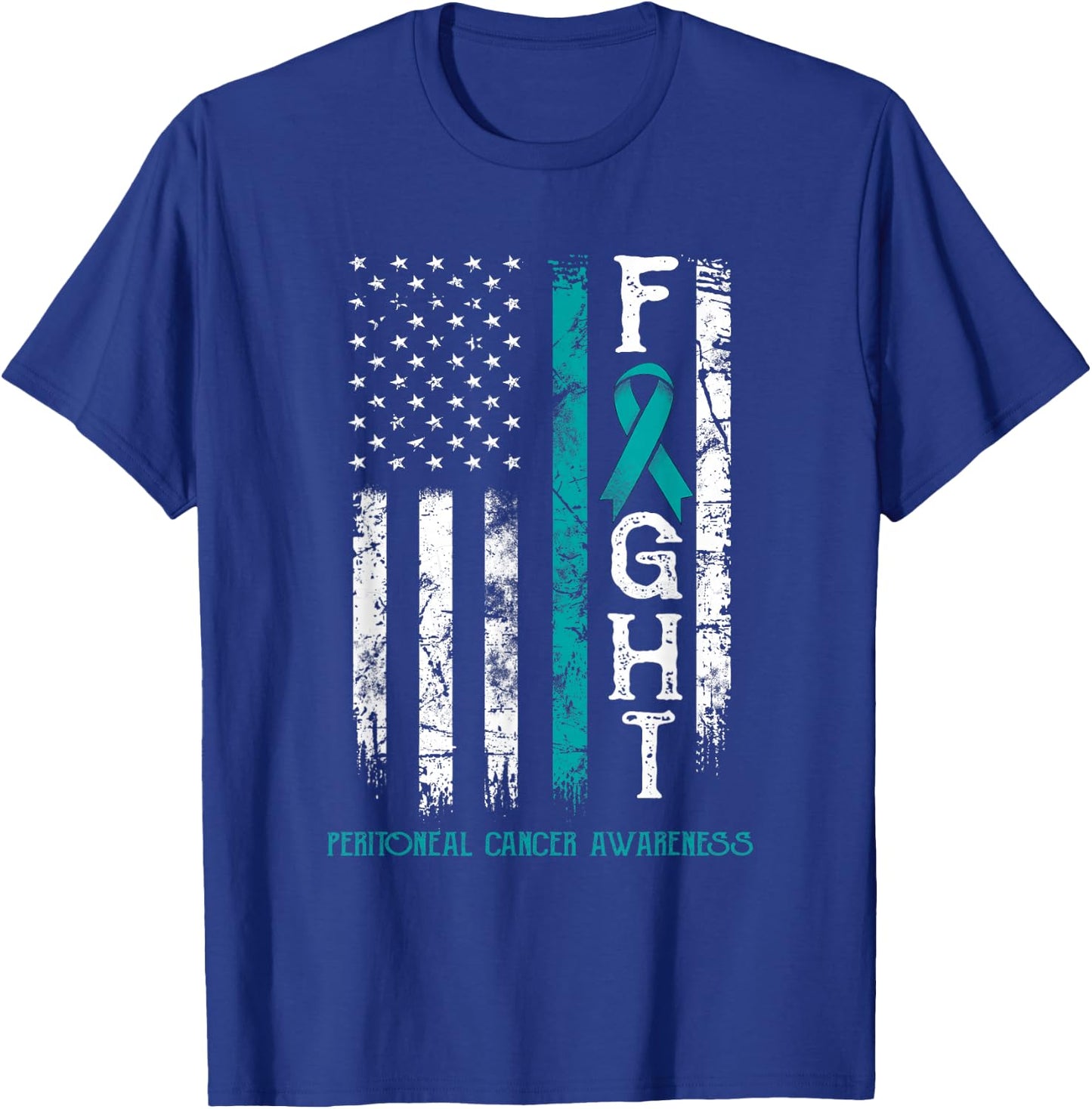 Peritoneal Cancer Warrior US Flag T-Shirt - T-Shirt | Royal