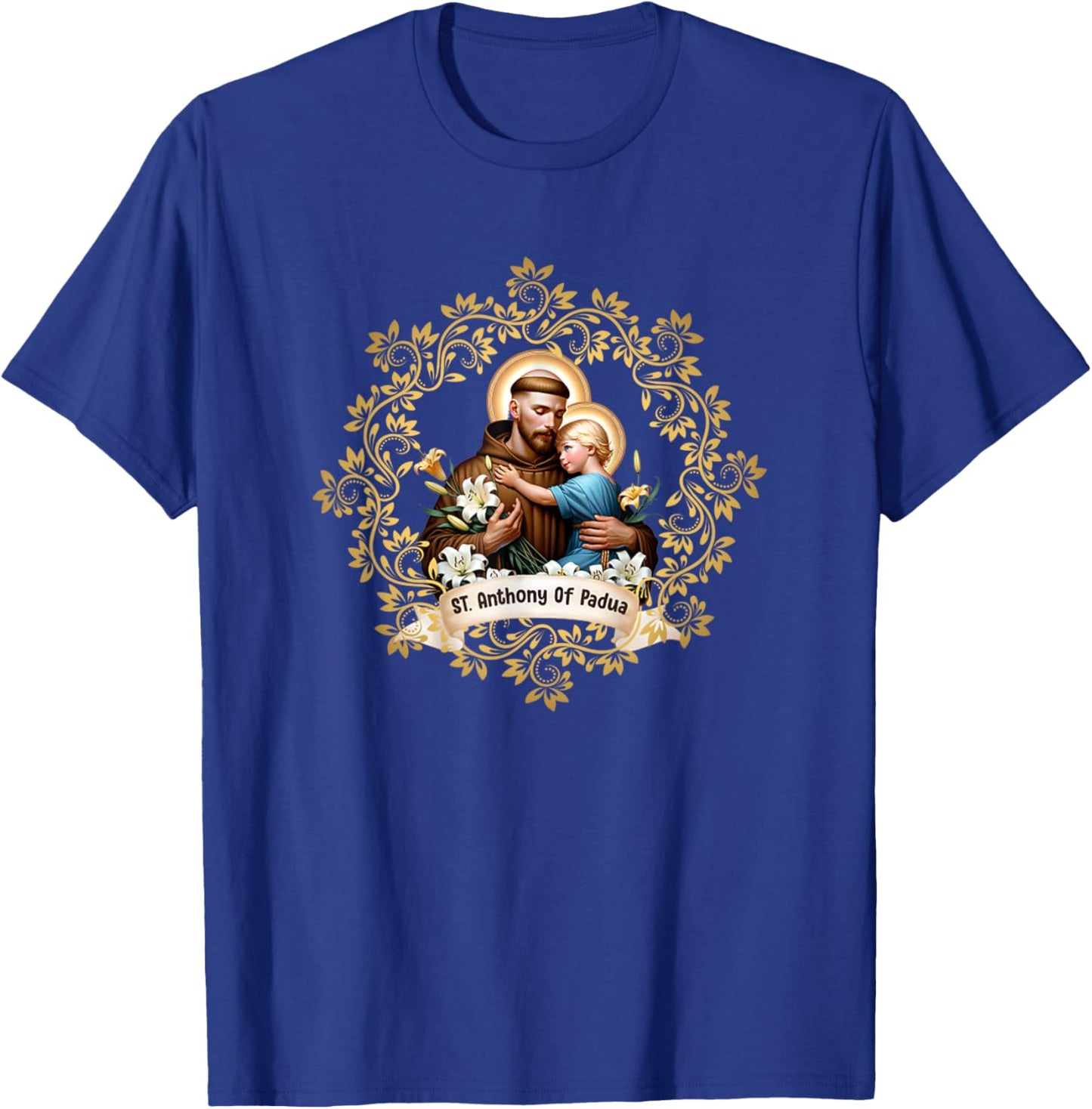 Vintage St Anthony Of Padua Catholic Saint Infant Jesus T-Shirt - T-Shirt | Royal