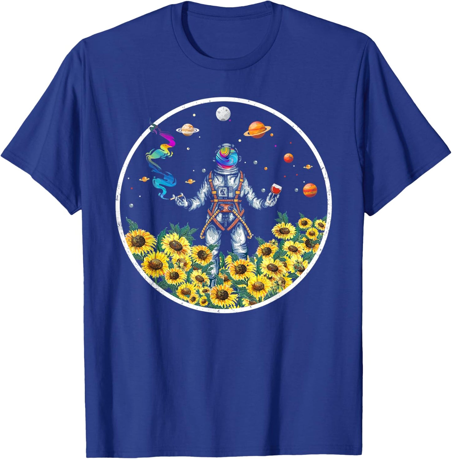 Cute Psychonaut Psychedelic Astronaut Space Sunflower Hippie T-Shirt - T-Shirt | Royal