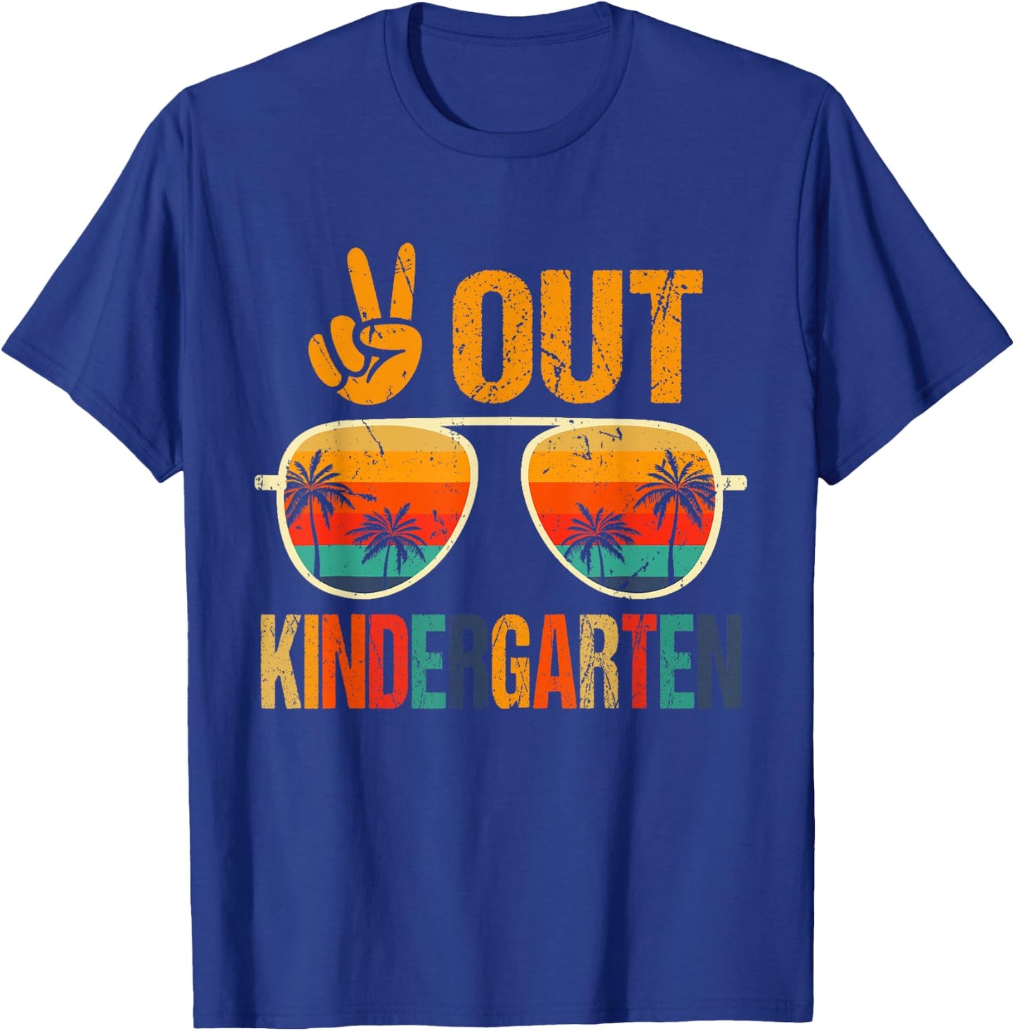 Peace Out Kindergarten Retro Groovy Happy Last Day Of School T-Shirt - T-Shirt | Royal