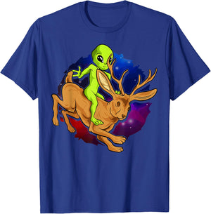 Alien Riding Jackalope Save Cryptid Hare Jackrabbit Camping T-Shirt - T-Shirt | Royal