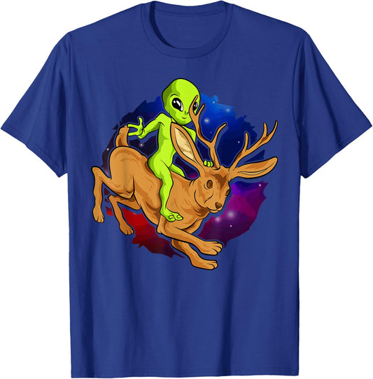 Alien Riding Jackalope Save Cryptid Hare Jackrabbit Camping T-Shirt - T-Shirt | Royal